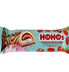 هوهوز كيك ذهبي ملفوف ومحشو بجيلي طعم الفراولة والكريمة