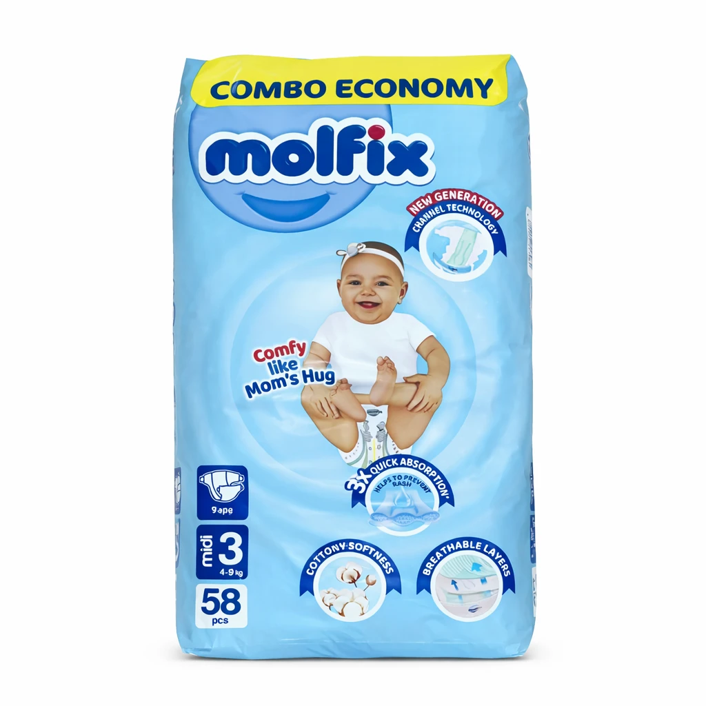 مولفيكس مقاس 3 وسط 58 حفاضه